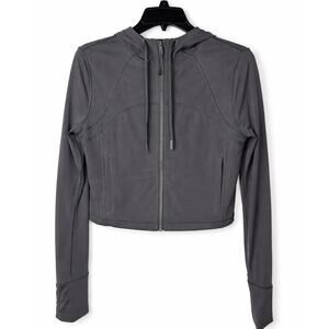 Lululemon Cropped Gray Zip-Up Hoodie Jacket | Lightweight Mesh Back Size 6